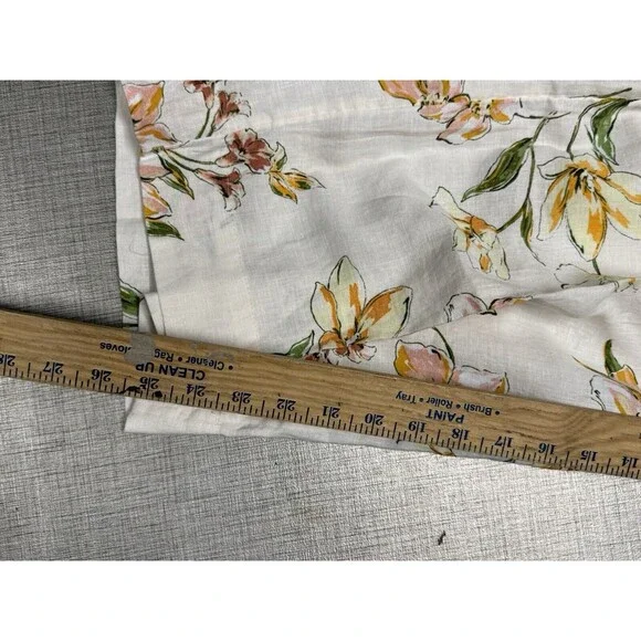 Rachel Roy Linen Pants Womens L Ivory Floral Wide Leg Elastic‎ Waist - Picture 3 of 6